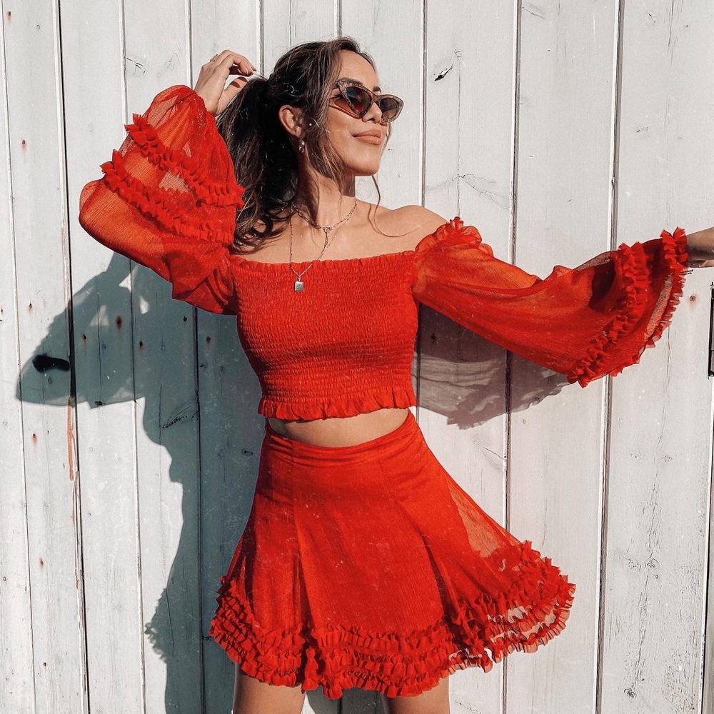 Keepsake the label Red crop top & skirt set